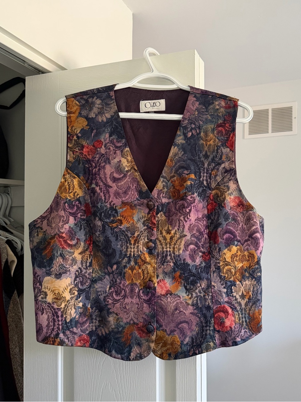 cleo Multicolor Floral Brocade Vest in Purple and Gold Tones